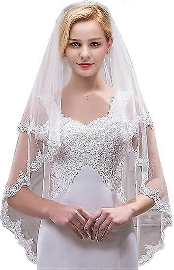Ladies short 2 layers of tulle transparent lace wedding veil white 80cm-100cm