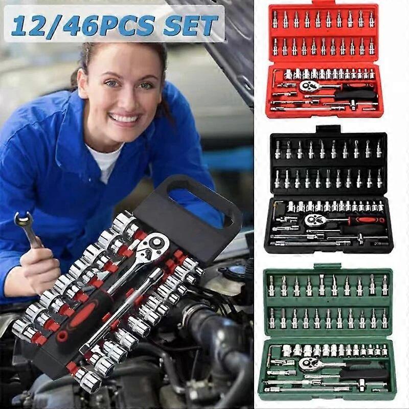 Car Repair Tool 46pcs 1/4~Inch Socket Set Car Repair Tool Ratchet Torque Wrench Combo Tools Kit Auto Repairing Tool Set UNKU58209