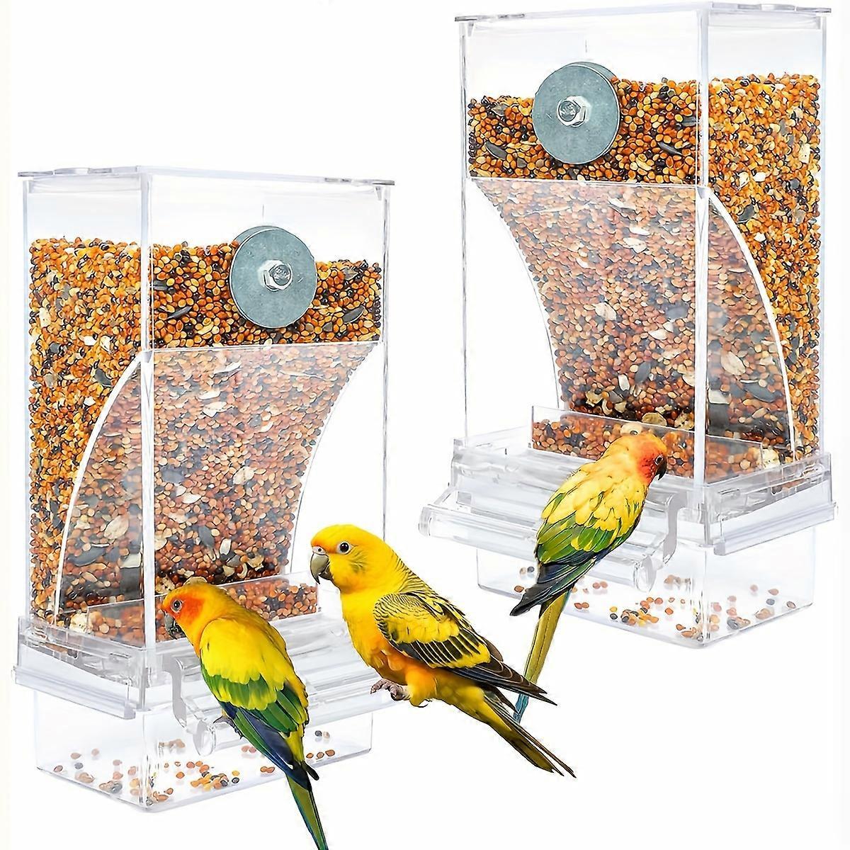 Clear Acrylic No Mess Bird Feeder, Anti Spill, Automatic Seed Food Dispenser For Cage, Pet Parrot Budgie Canary Cockatiel Finch Accessory
