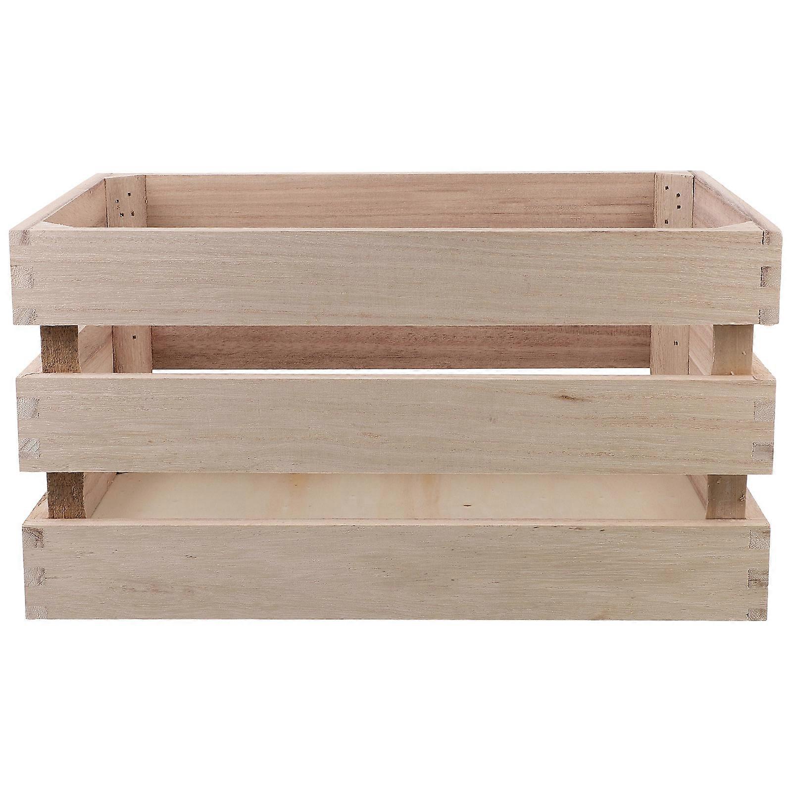 1PC Rectangular Sundries Wooden Basket Portable Wooden Storage Box Multi-purpose Display Basket for Home Office (Brown)