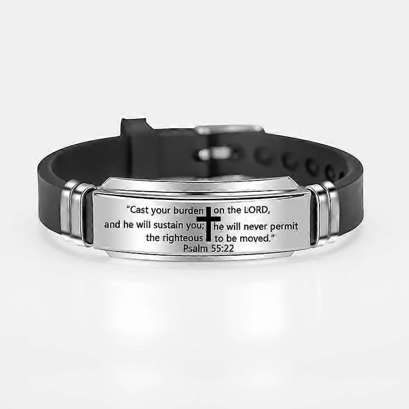 Engraved Cross Bible Verse Stainless Steel Bracelet Bangle Fashion