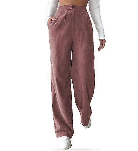 Damen High Waist Casual Hose Einfarbige Cord Lockere Gerade Beinhose