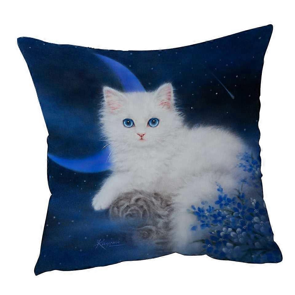 Cats Art 蓝月亮之夜小猫靠垫套