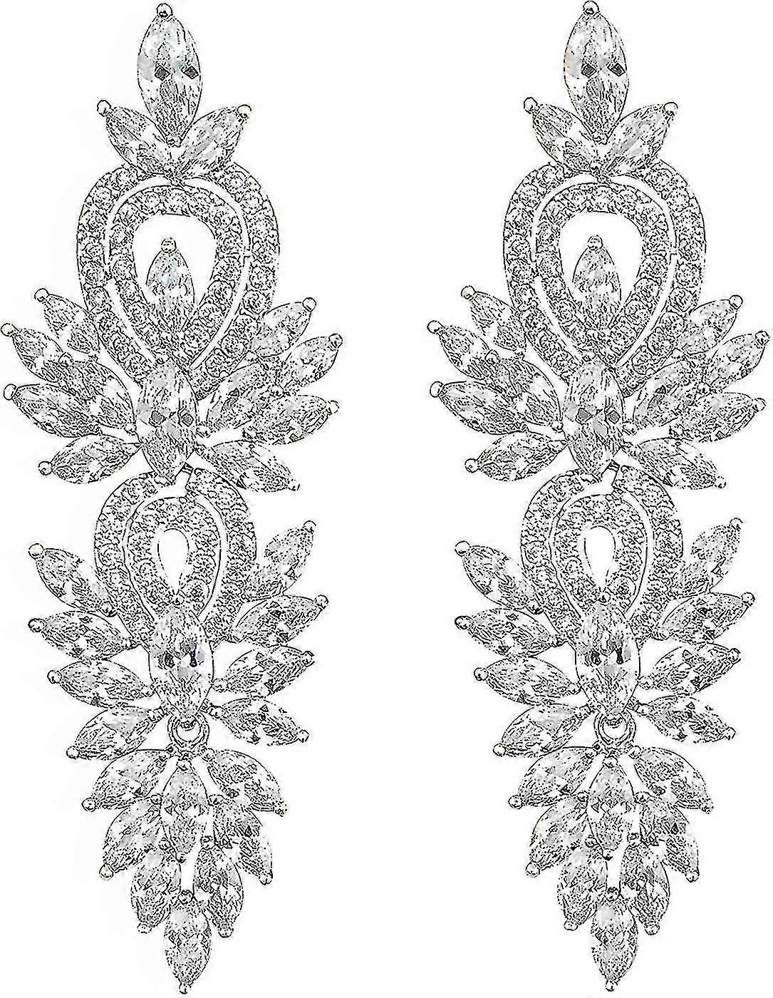 Shiny Austrian Cubic Zirconia Crystal Dangle Earrings For Lmellwomen Brides Teardrop Gift Tw