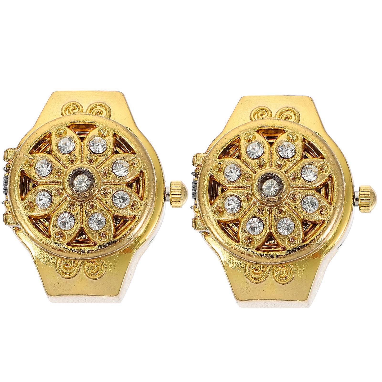 2pcs διαμάντι διακοσμητικό ρολόι δαχτυλίδι chic δαχτυλίδι ρολόι μόδας κοσμήματα δαχτυλίδι