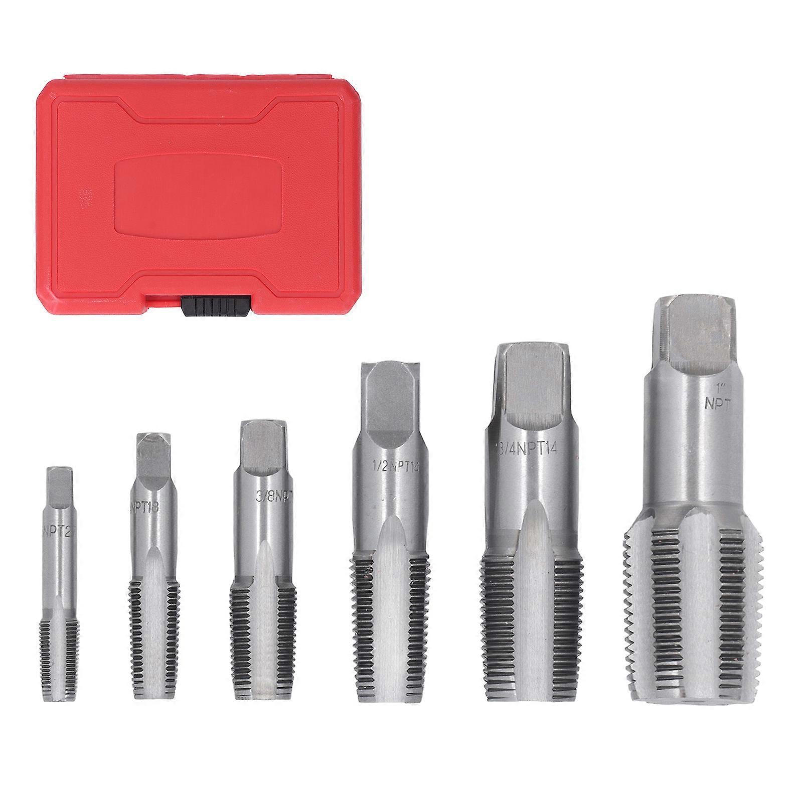 6Pcs Pipe Tap NPT 1in 3/4in 1/2in 3/8in 1/4in 1/8in Carbon Steel Thread Tapping Tool Kit for PVC Pipe