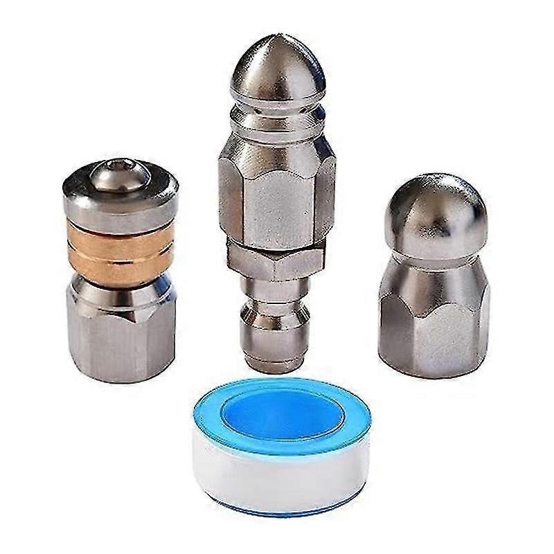 3Pcs Sewer Jetter Nozzle Rotating Button Nose Stainless Steel Fixed Sewer Nozzle for 1/4 Inch Pressure Washer