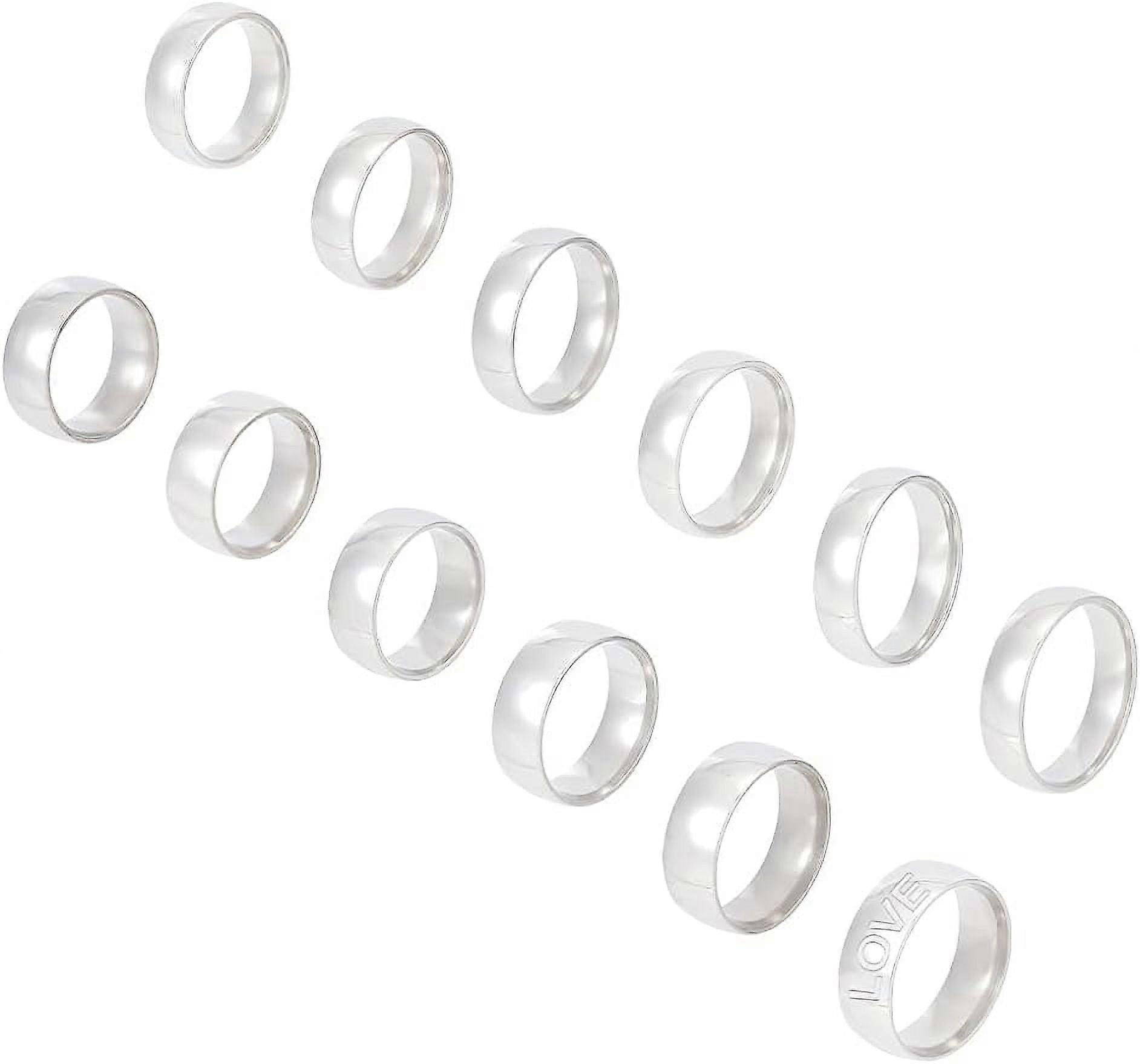 24pcs Titanium Steel Plain Simple Band Ring 7 Sizes Laser Inscription Blank Finger Ring Hypoallergenic Ring Core