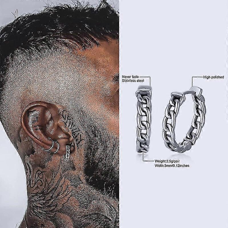 Küçük Huggie Çember Küpeler, Viking Kalın Çember Küpeler, erkek Çember Küpe, paslanmaz Çelik Erkekler Yuvarlak Daire Şekli Retro Takı