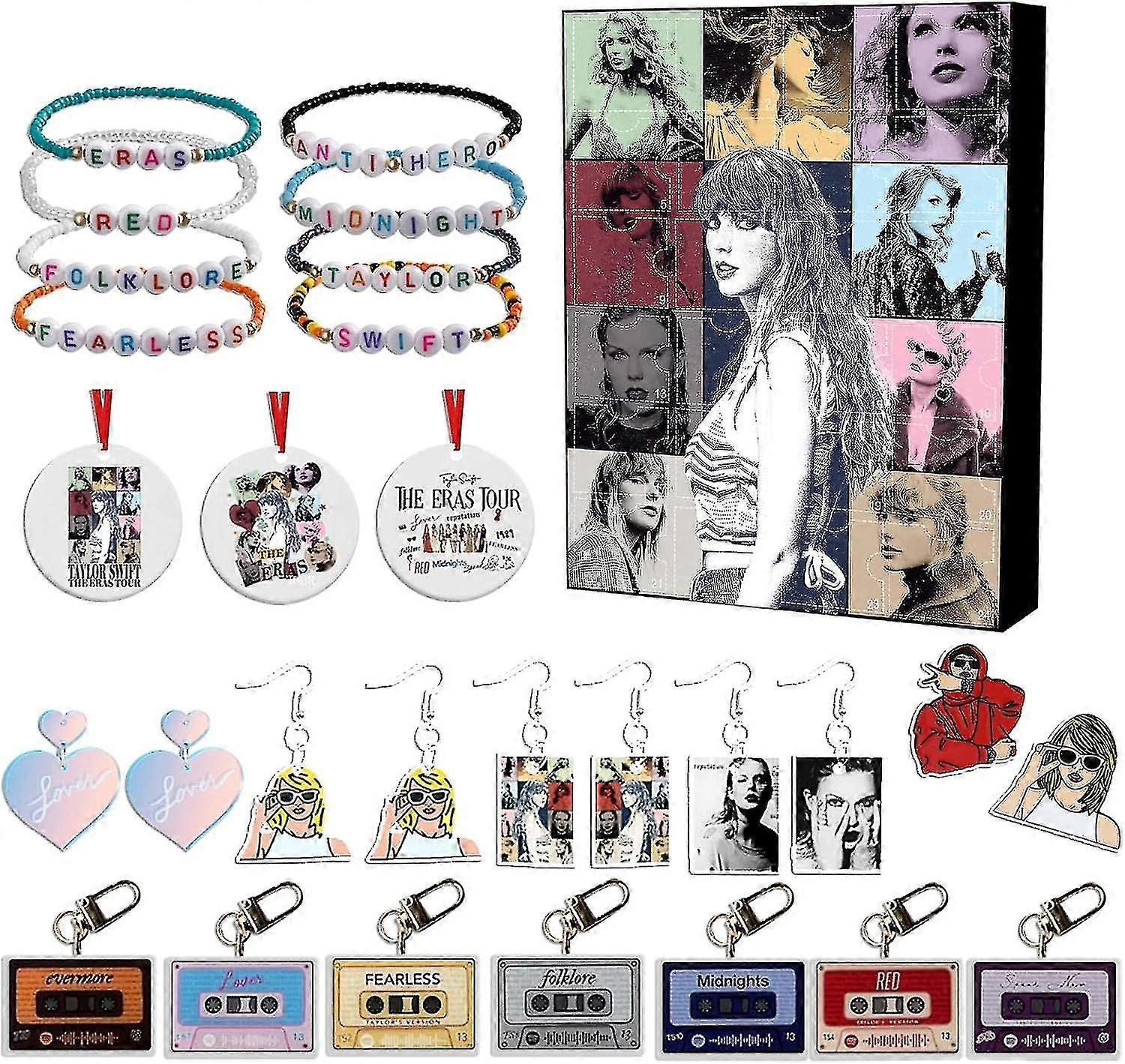 Taylors Christmas Advent Countdown Decoration 24 Pcs Gift Christmas Acrylic Decoration Keychain Bracelets Earrings Surprise Christmas To Favorite Xmas