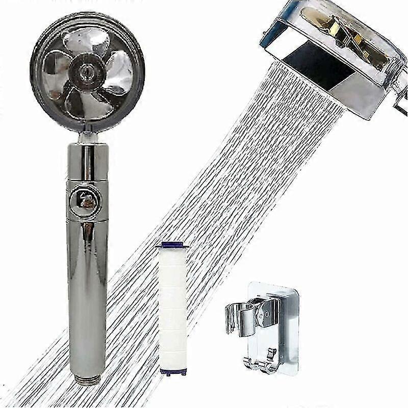 Propeller Driven Handheld Shower Head High Pressure, 360 Power Shower Head Rotating Water Saving Shower Head Turbocharged, with Filter and Switch, for
