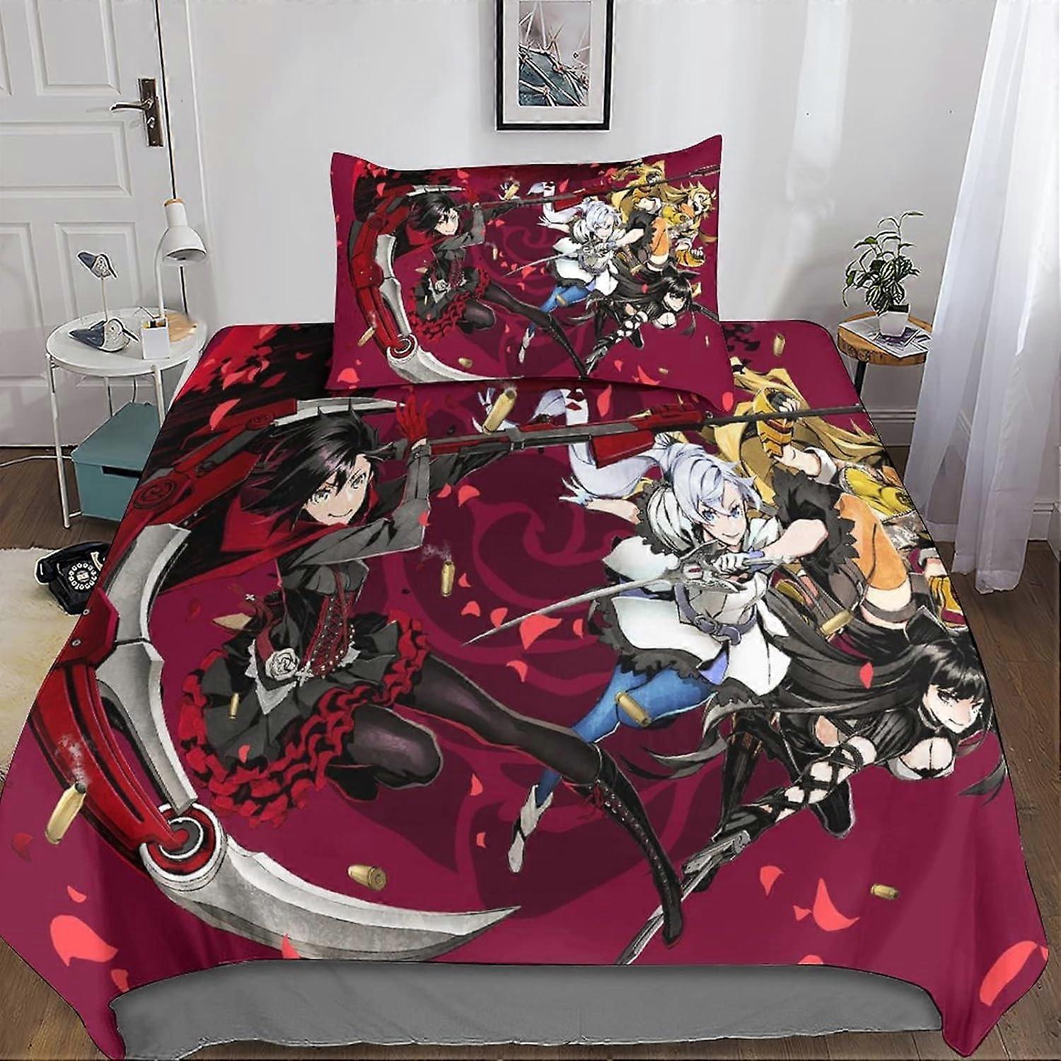 Påslakan 3D RWBY Mönster Täcke, RWBY Tryck 2 Delar, Mikrofiber Sängkläder Supermjukt och andningsbart påslakan Singel