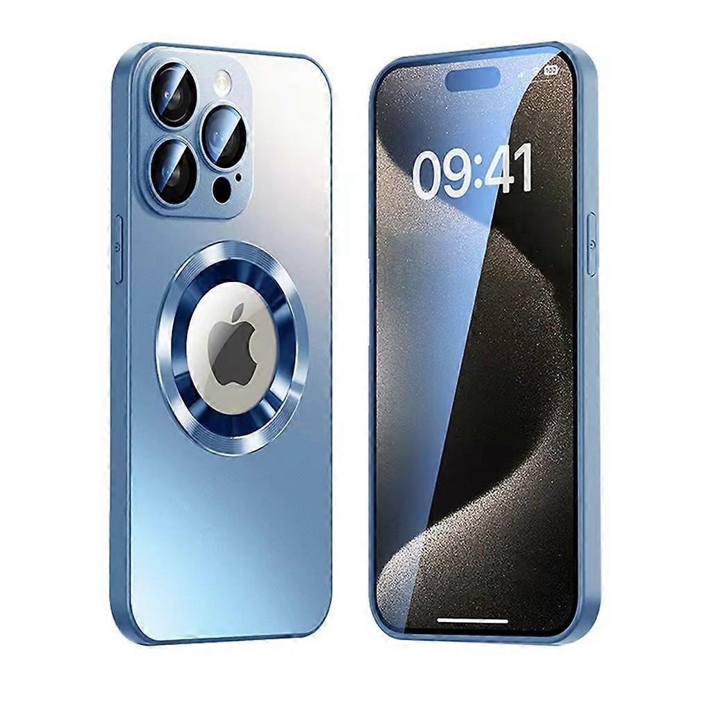 Magnetický kryt iPhone 16 Pro Max s krytom objektívu a zobrazením loga - modrý