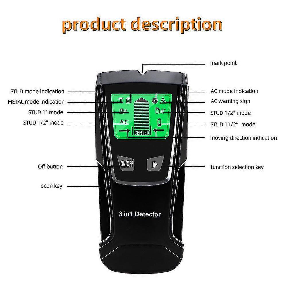 3 In 1 Handheld Wall Detector Metal Detector Find Metal Wood Studs Ac Voltage Live Wire Detect Wall Scanner Electric Box Finder