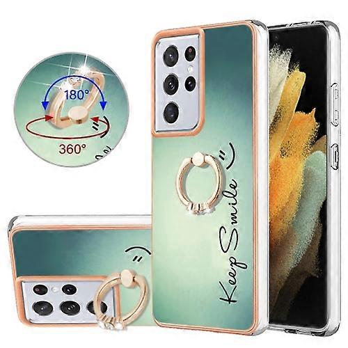 For Samsung Galaxy S21 Ultra 5G Electroplating Dual-side IMD Phone Case with Ring Holder