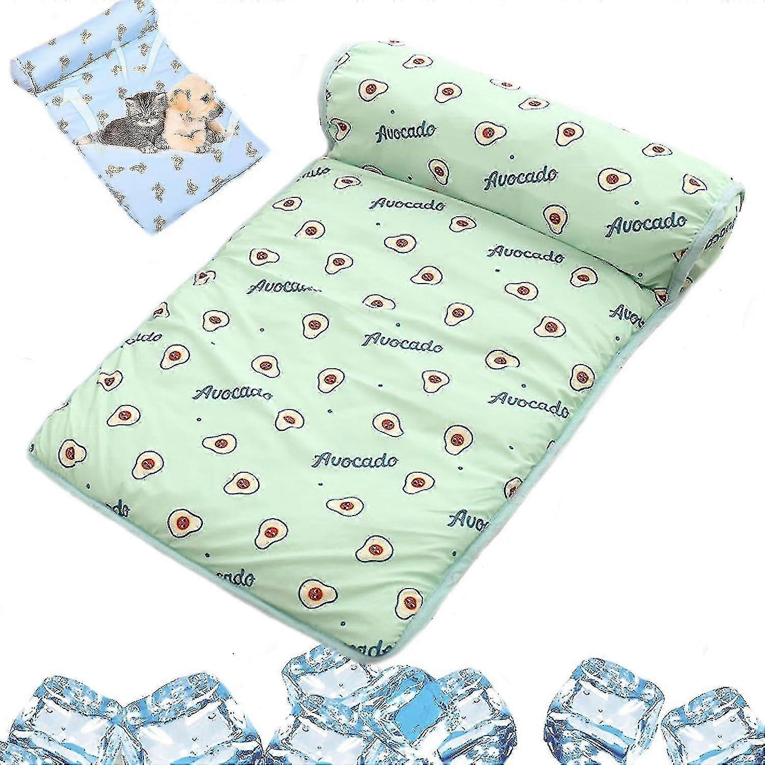 Green Cats/Dogs Cooling Bed, 2024 New Ice Silk Cool Pillow Cushion Dog Cooling Mat 60*40Cm