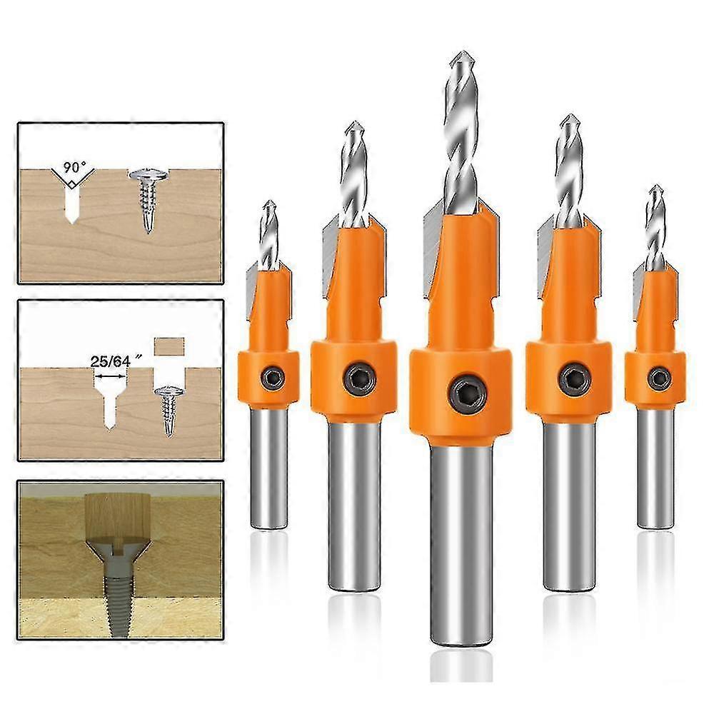 Woodworking Drill Bit Set, 5 Piece Countersink Drill Bit Set, Woodworking Countersink, Countersink