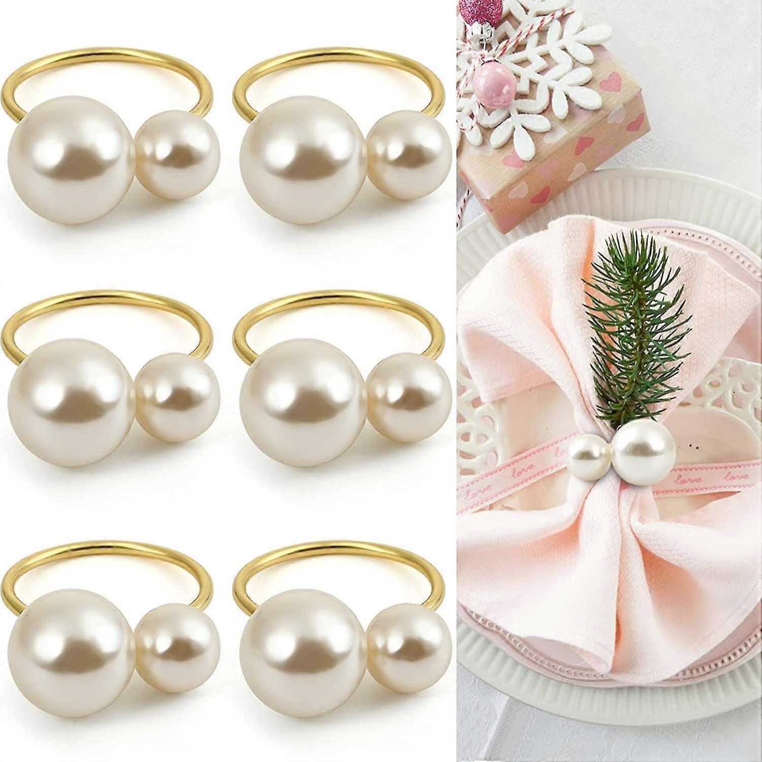 Kesote Pearl Napkin Rings Set Of Acsergery 6. Gold Napkin Rings Holders For Acsergery Formal Gift