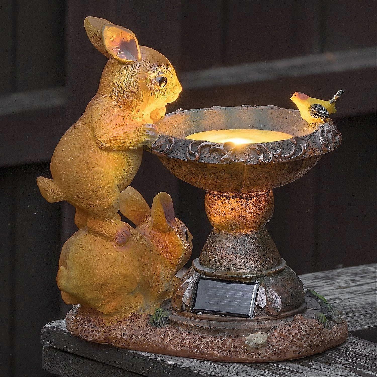 Outdoor Solar Rabbit Bird Bath Statue Ornament - Waterproof
