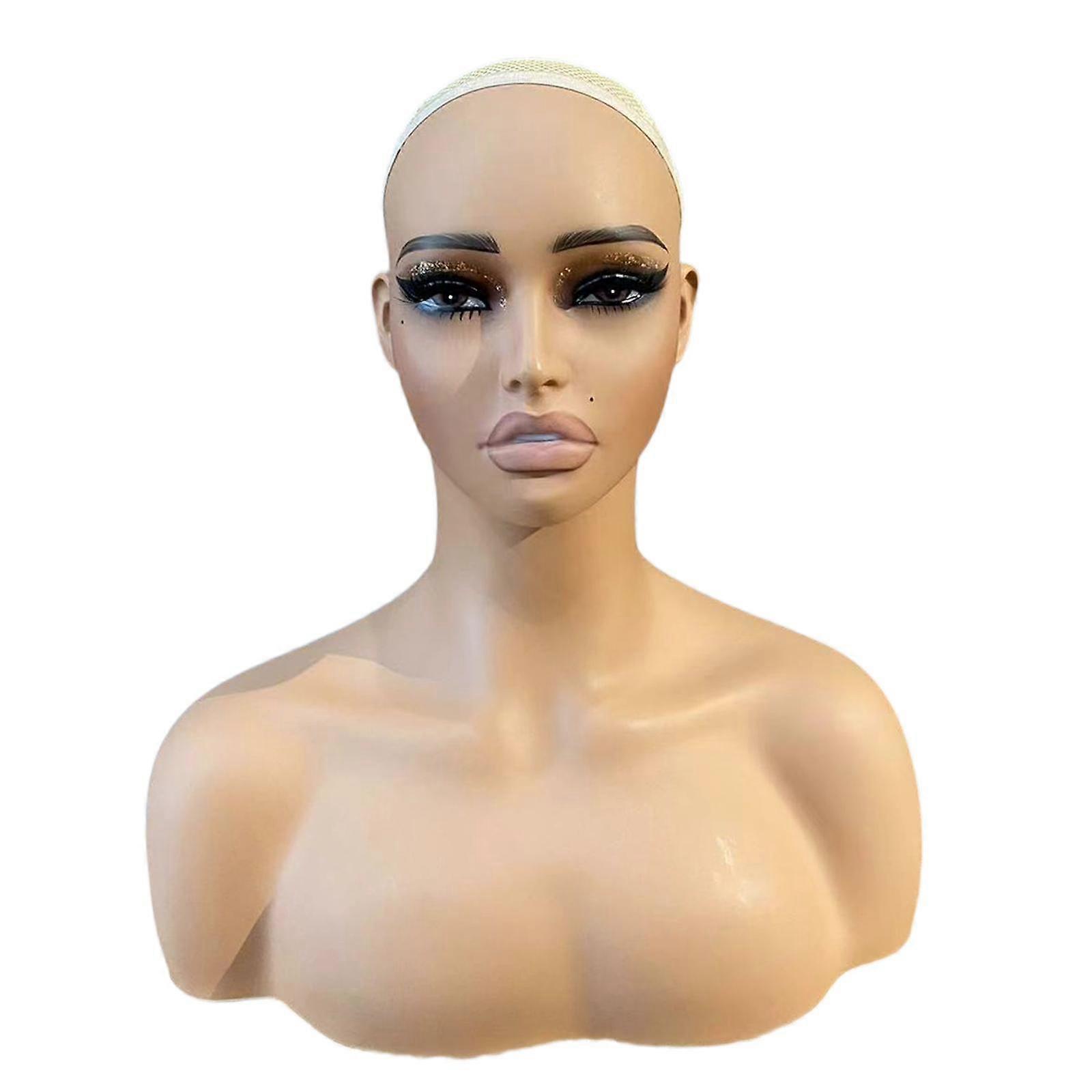 Realistisk kvinnlig skyltdocka huvud byst peruk stativ för styling peruk glasögon