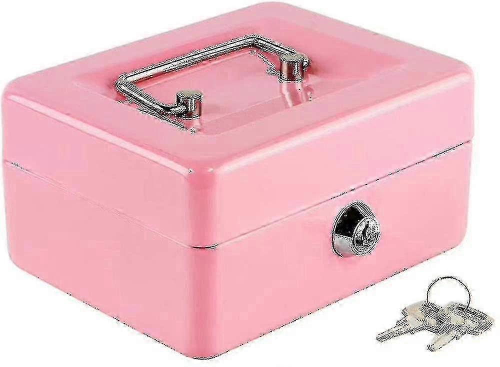 תיבת מזומנים עם מגש כסף, כספת קטנה עם מפתח, מגירת מזומנים, 5.91 "x 4.72 " x 3.15 " ורוד קטן