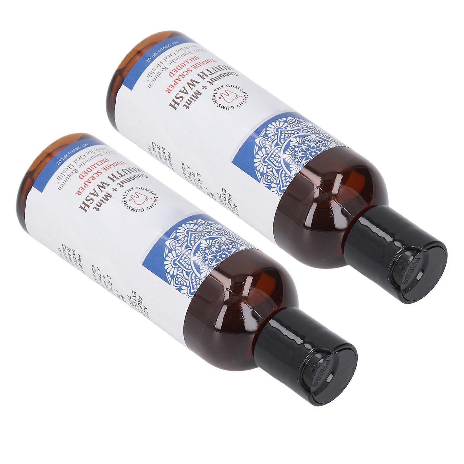 2 Set Oil Mouthwash Deep Cleansing Coconut Oil Pulling with Tongue Scraper for Teeth Care 100ml