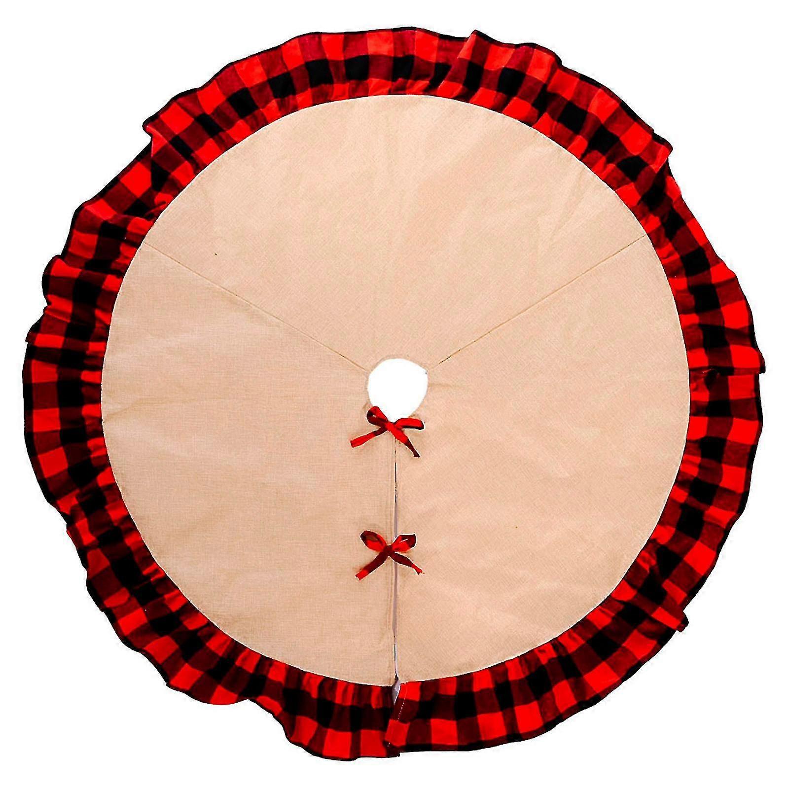 Christmas Ornament Checkered Linen Tree Skirt Christmas Tree Bottom Apron