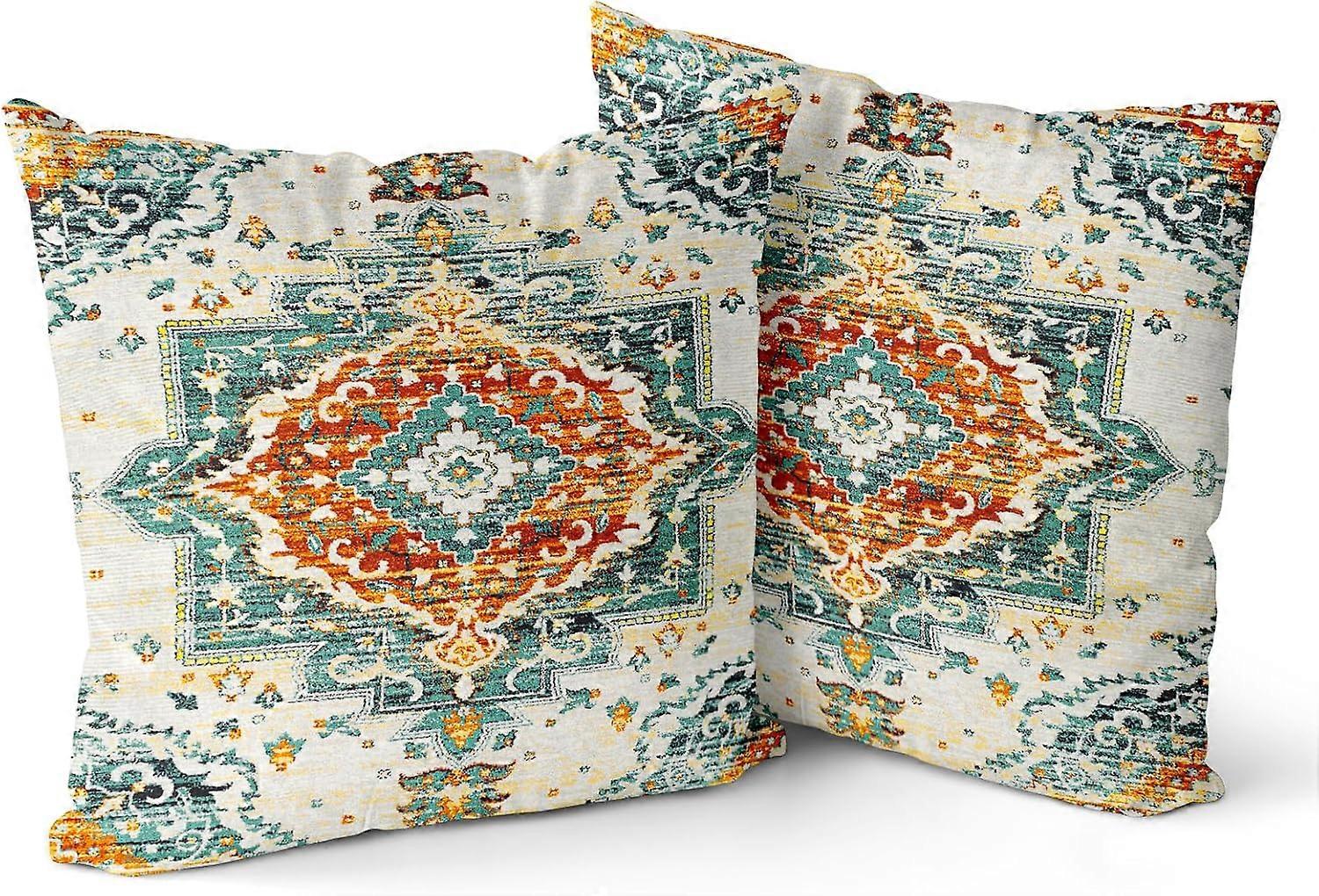 Boho Throw Pillow Covers 20x20 inch Set of 2, Blue Bohemian Carpet Double Sided Pattern Soft Plush Cushion Cover for Farmhouse Couch Sofa Bed Decorati