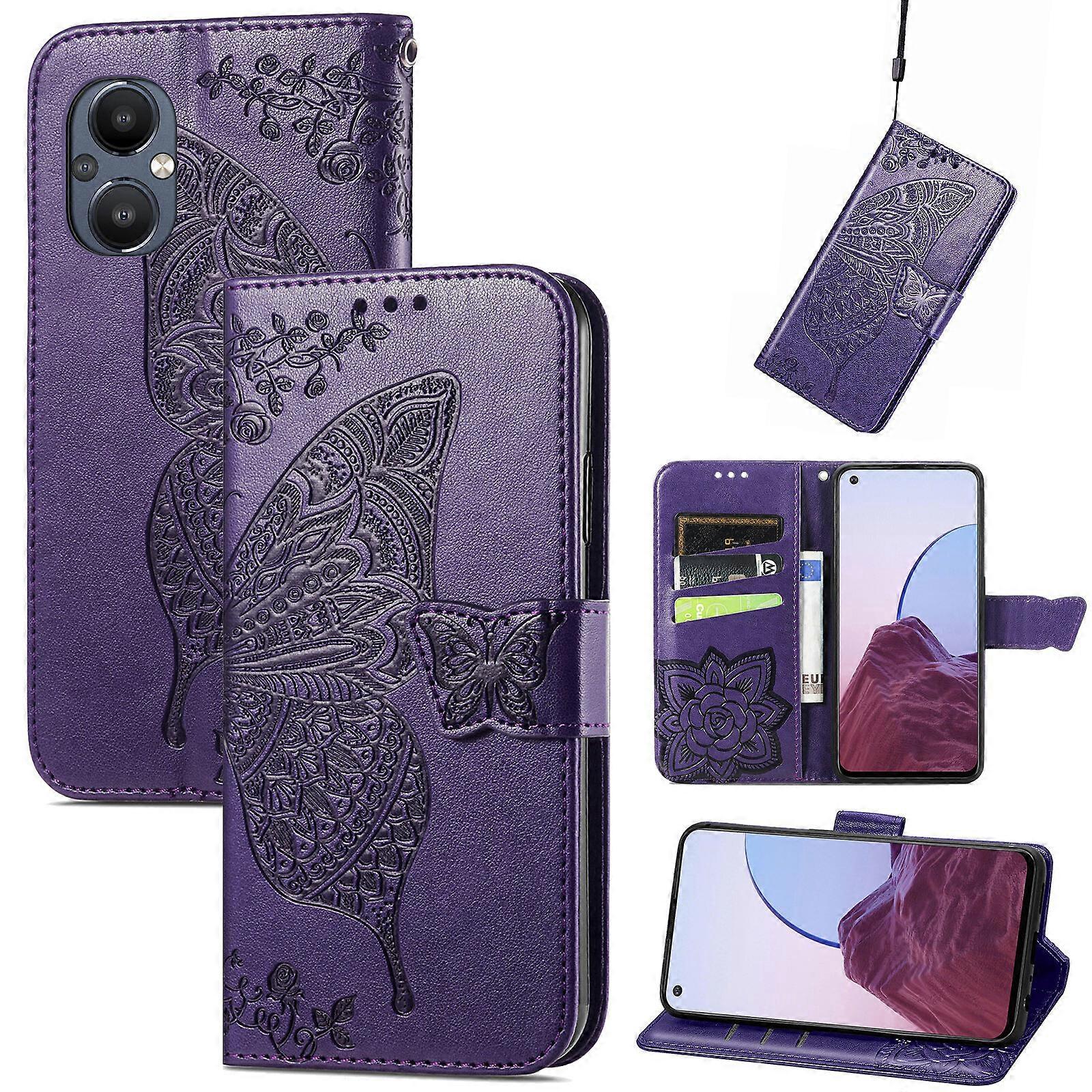 Compatible with OnePlus Nord N20 5G Wallet Case Butterfly Embossed PU Leather Kickstand Card Slots Flip Folio Cover
