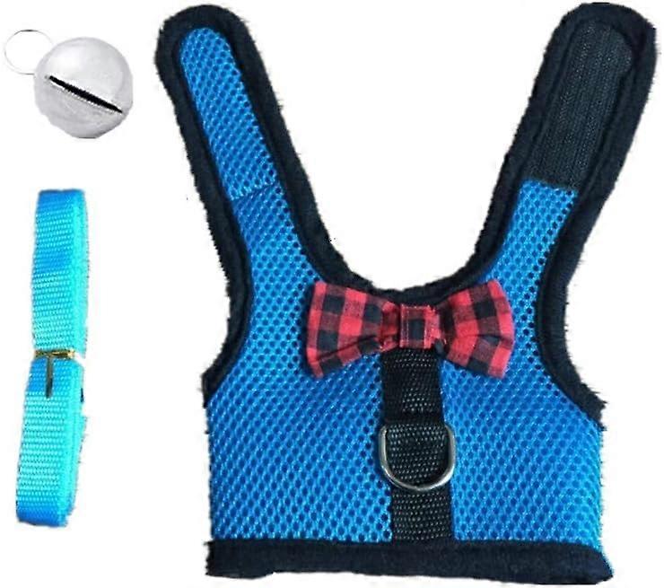 2 Sets Breathable Mesh Net Harness Vest with Bell for Small Animals Rabbits Guinea Pigs Cats (S: Chest: 20-23cm/8.87-9.05", 1x Red, 1x Blue)