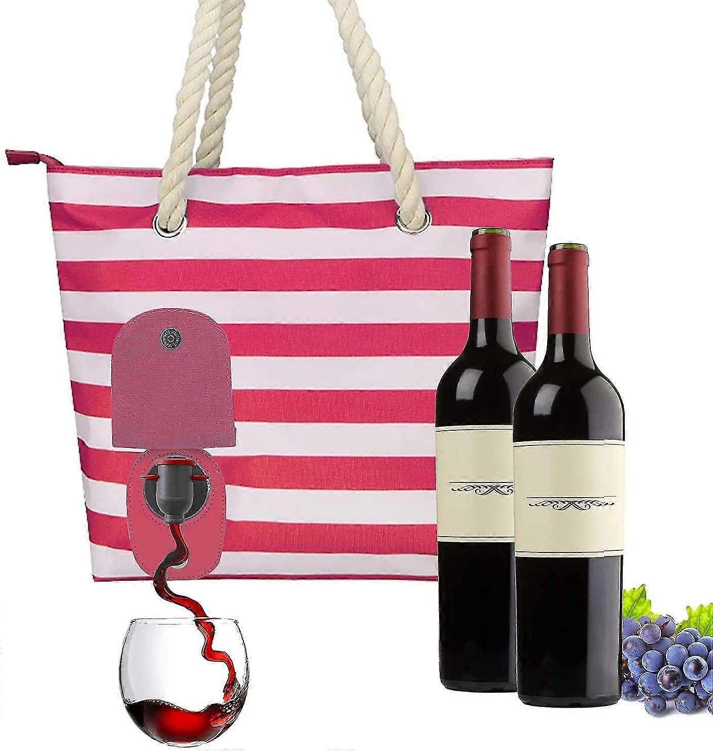 Beach Wine Purse Canvas Tote Handbag With Hidden Dispenser Insulated Compartment