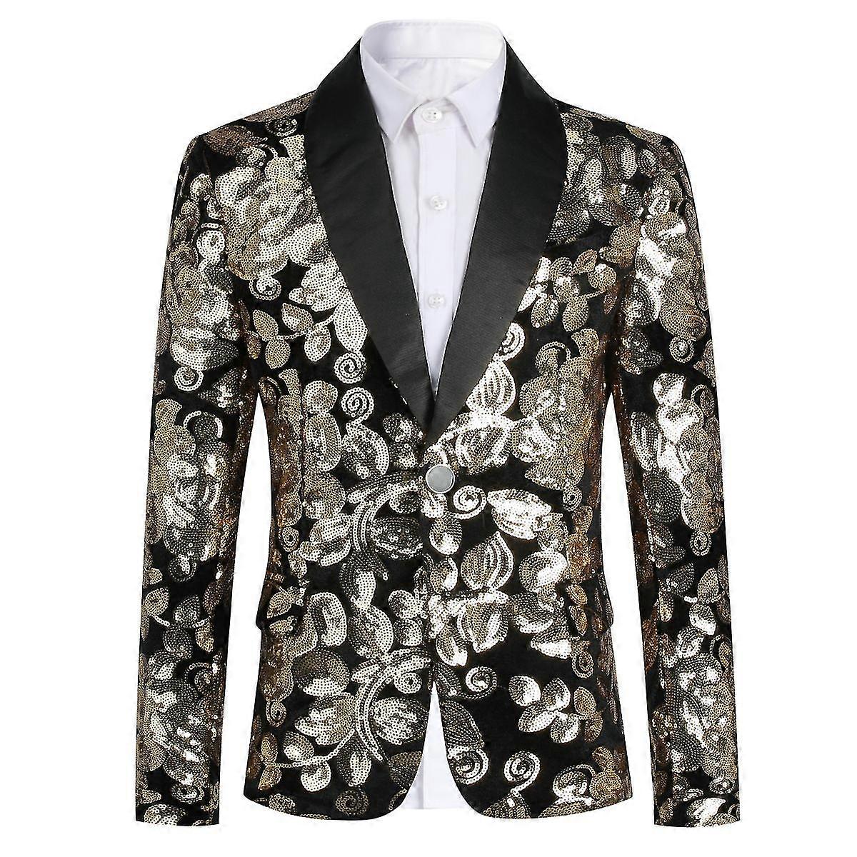 VAWAN Boys Royal Formal Casual Gold Sequin Single-breasted One-Button Blazer