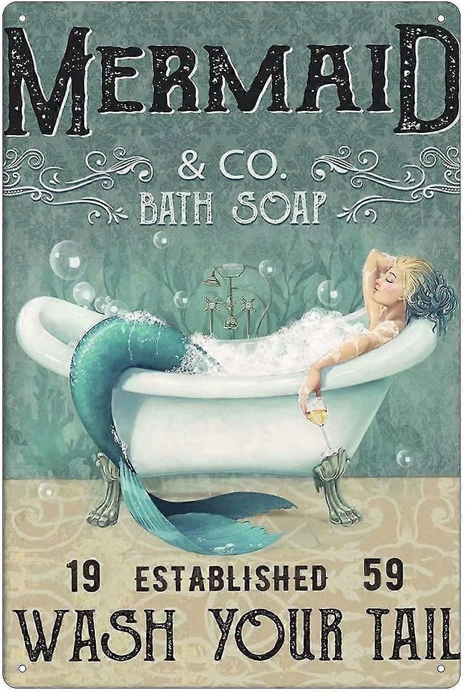 Placa de Metal de Sereia, Lave Sua Cauda Arte Poster Placa de Metal de Metal 8x12 Polegadas OU 12x16 Polegadas Modo 1274