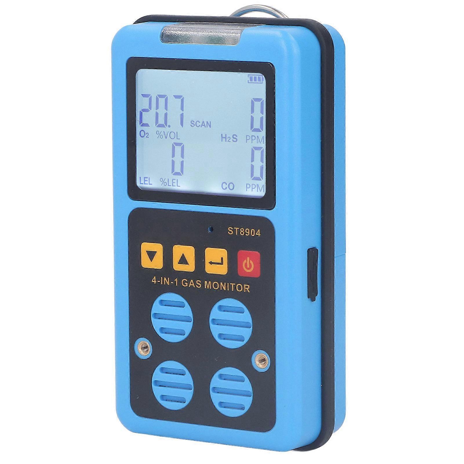 4 in 1 Gas Detector: CO H2S O2 LEL, Accurate Measurement, Alarm, Backlit Display