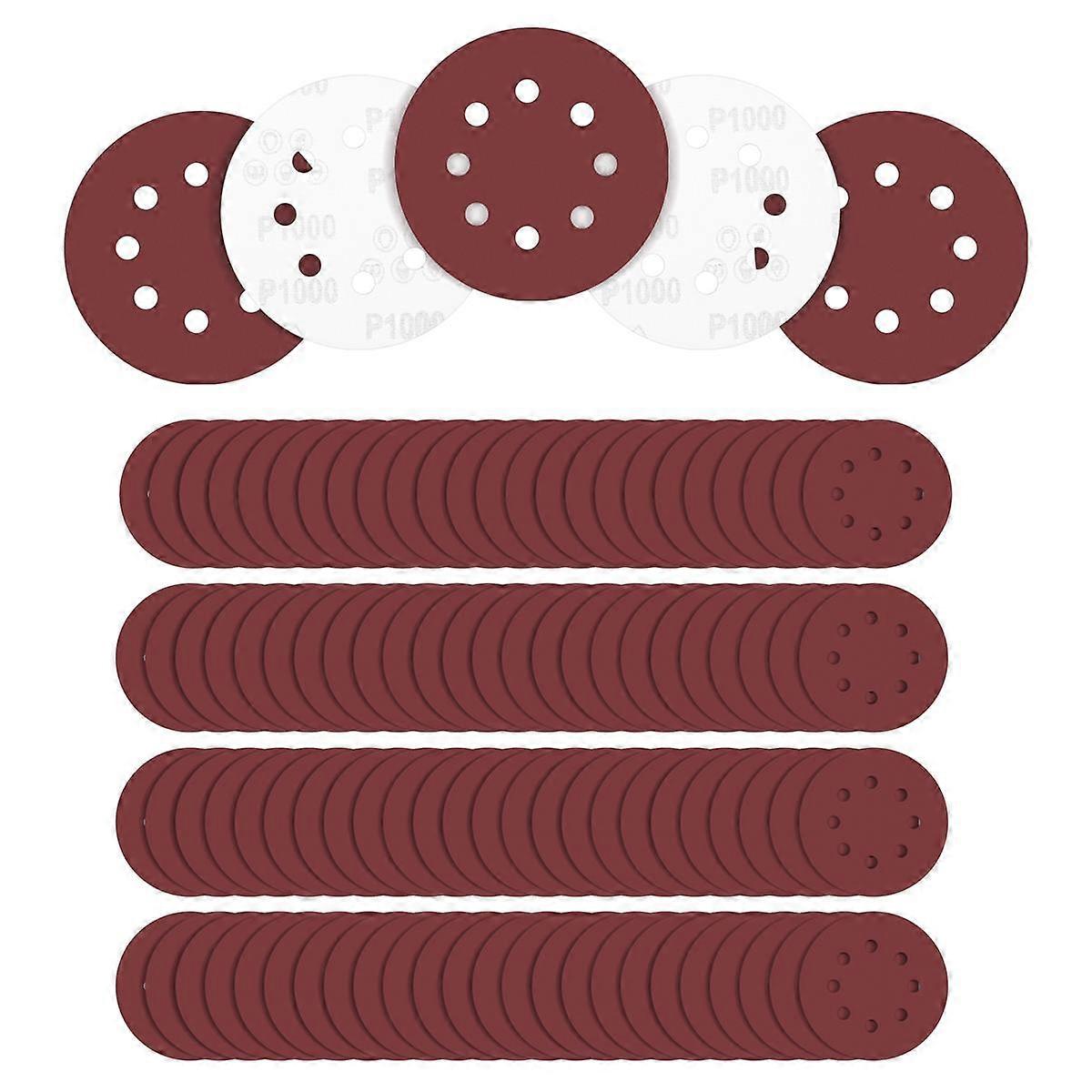 100 PCS 5 Inch 8 Holes Hook and Loop Sanding Disc Sandpaper, 20 Pcs Each of 600 800 1000 1500 2000 Grits Sand Paper for Random Track