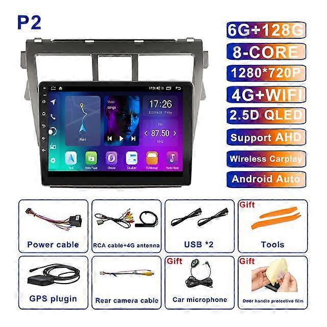 9 Inch Android 11 For Toyota Vios 2 Yaris 2007 - 2013 Car Radio 4G LTE Navigation GPS Multimedia Player Wireless Carplay Auto BT