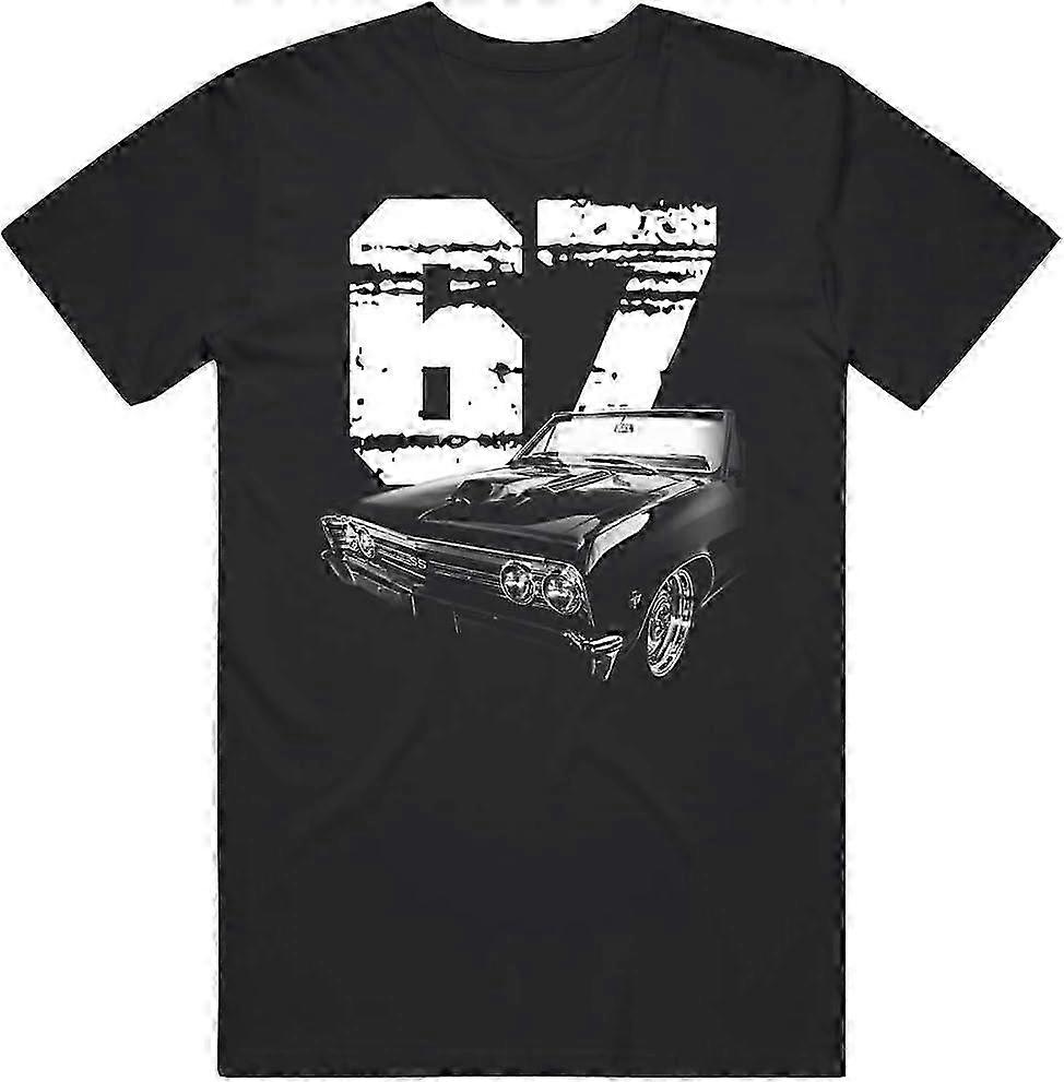 Camiseta Frontal Lateral com Silhueta Chevy Chevelle 1967 com Ano Material moderno retrô