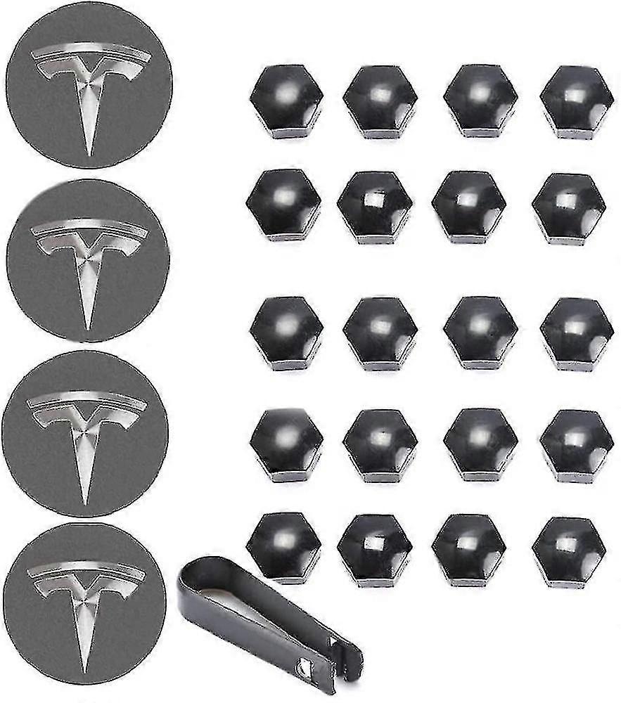 Tesla Modell 3 Ysx Hjuldeksel Sett Senter Cap Hjul Lug Mutter Caps Svart Rød Hvit Grå W / 4 Senter Caps 20 Lug Mutter Caps