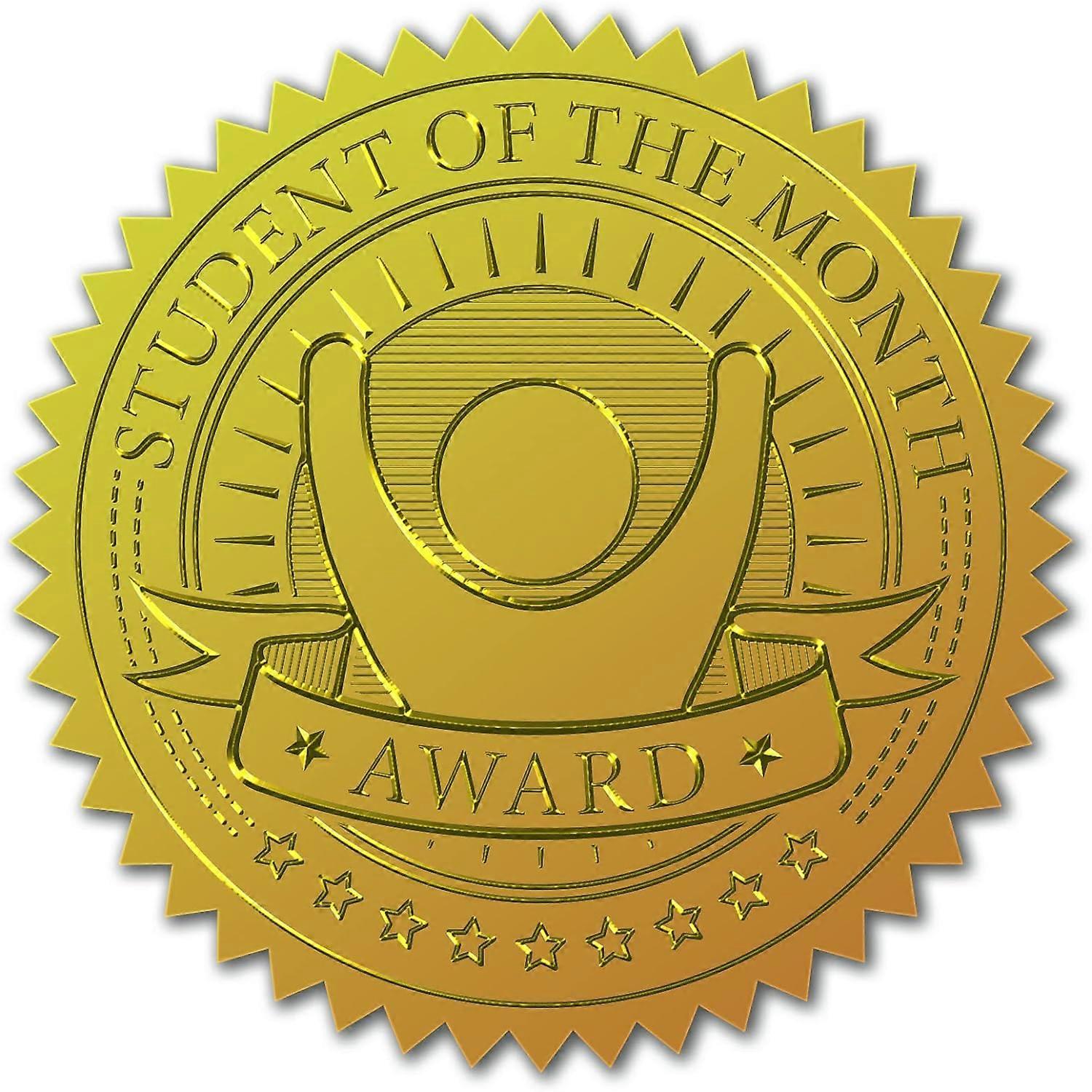 100pcs Gold Foil Certificate Seals Student of The Month Embossed Gold Certificate Seals 2" Round Self Adhesive Embossed Stickers for Invitations Gradu