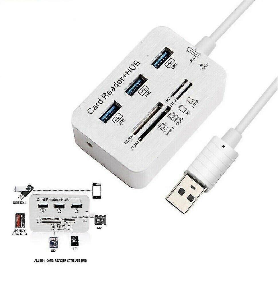 Aluminum 3 Port USB 3.0 Hub MS SD M2 TF Multi-In-1 Memory Card Reader Adapter