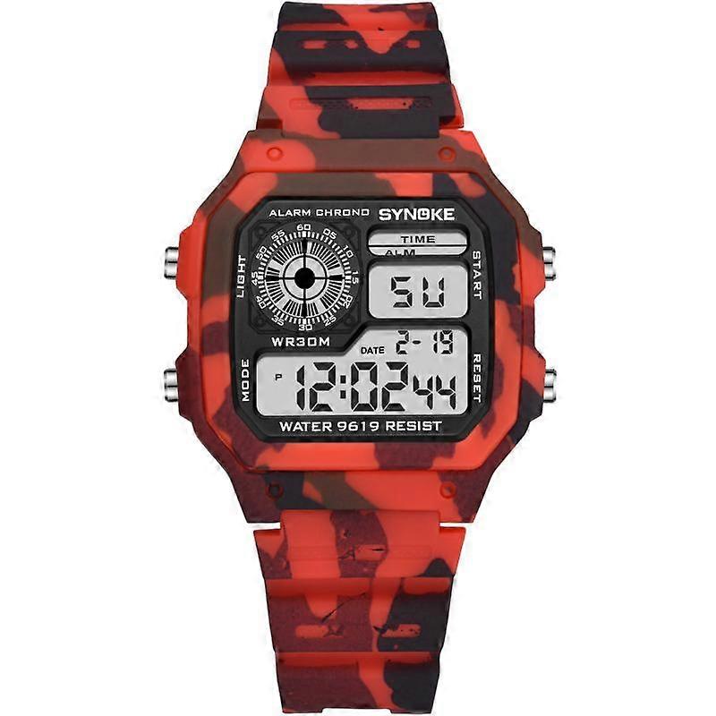 SYNOKE ساعات الرجال الرياضة الرقمية في الهواء الطلق نمط ووتش التمويه العسكرية الأخضر إنذار كرونوغراف متعددة الوظائف ذكر ساعات اليد