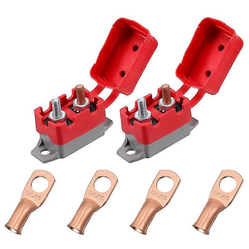 2 PCS DC 12V-24V Automatic Reset Circuit Breaker with Cover Stud Bolt and 4 Pieces Wire Lugs for Ba