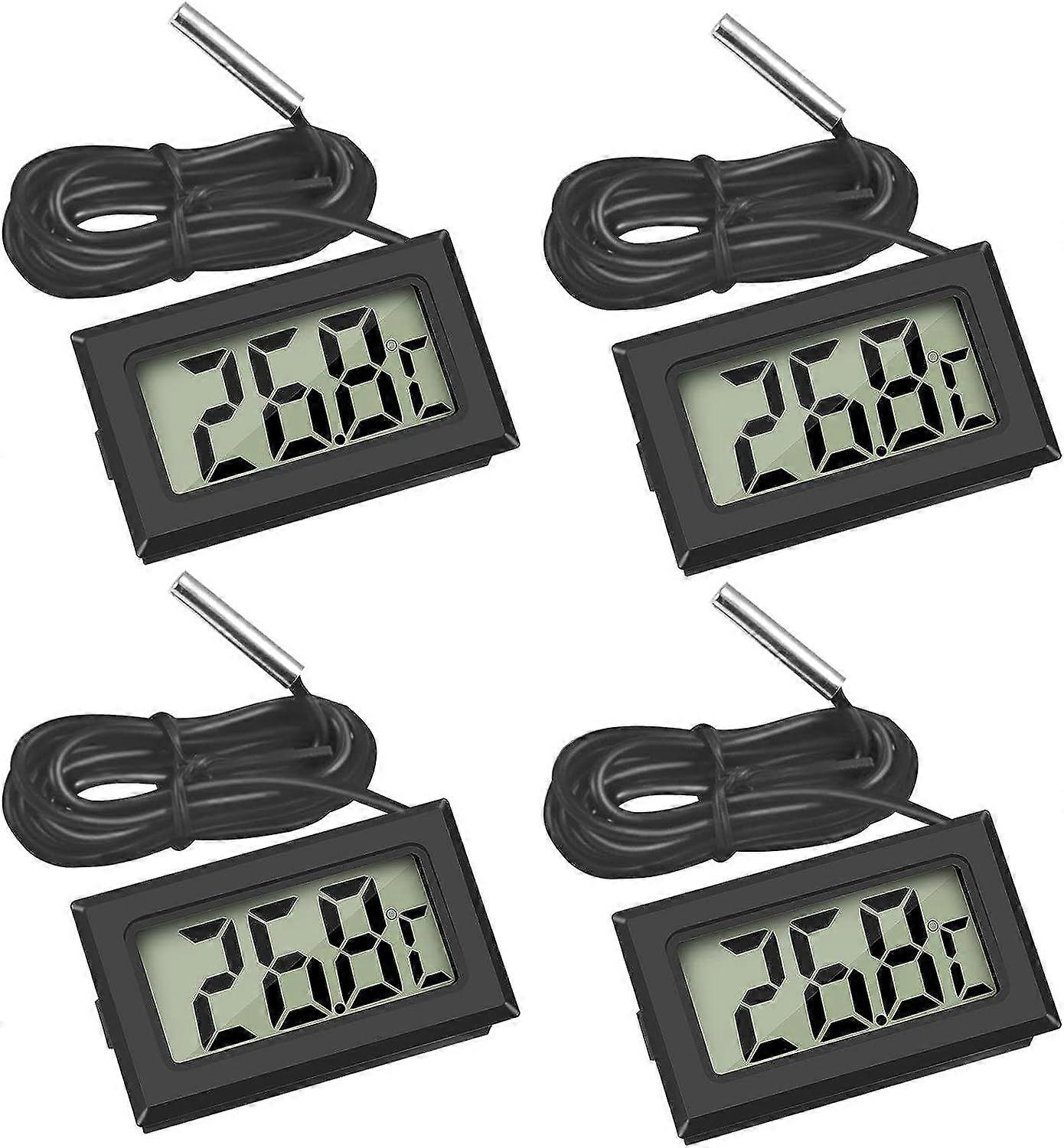 Mini Digital LCD Thermometer Temperature with Temperature Probe Sensor Tester for Refrigerator Freezers Aquarium (2X Black 2X White)