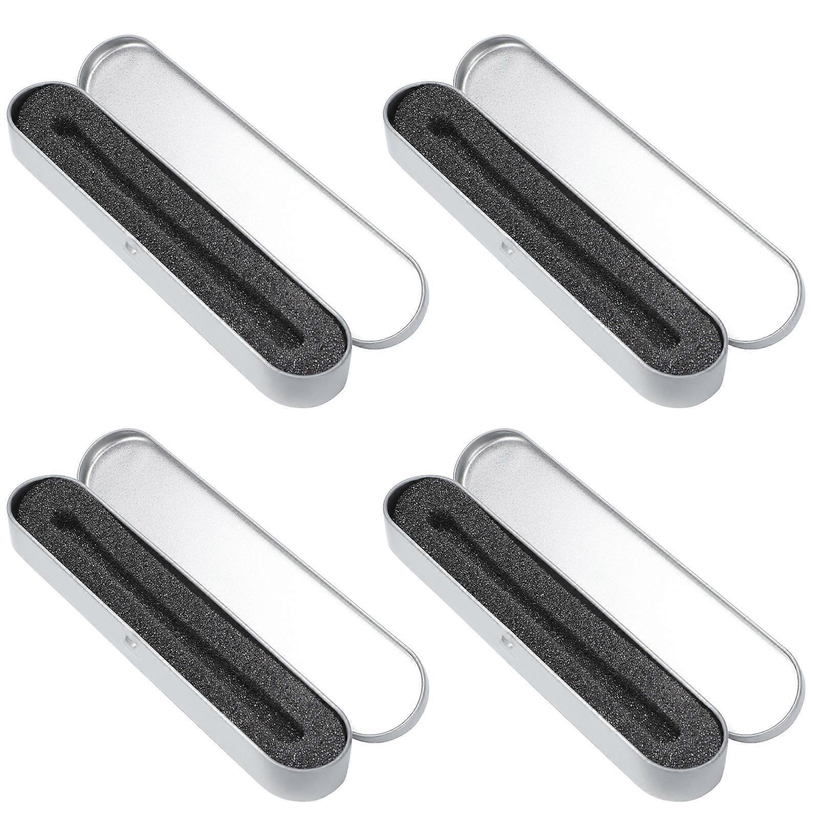 4 Pcs Portable Sponge Tin Boxes Tin Box Pencil Boxes Square Pencil Boxes (Silver)