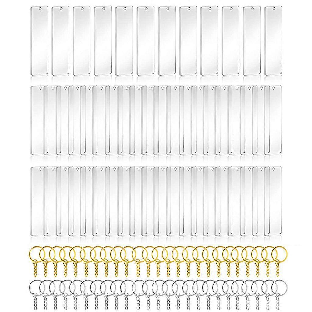 50Pcs Acrylic Keychain Blanks with Rings Clear Key Chains Rectangle Acrylic Blanks for DIY Crafting Vinyl Projects