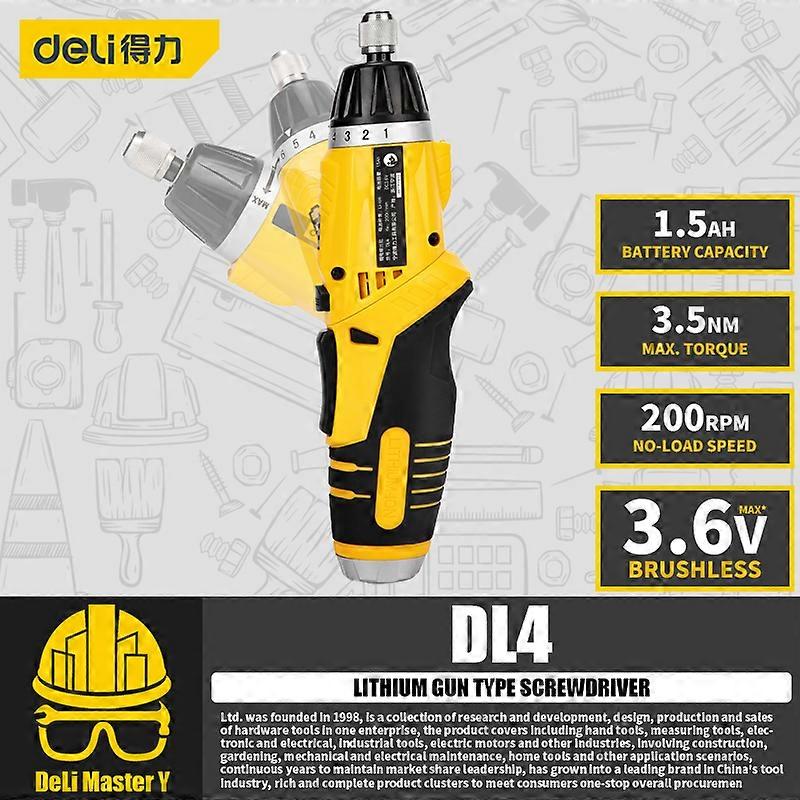 Deli DL4 Lithium Gun Type Cordless Screwdriver Rotatable 3.6V Lithium Power Tools 200RPM 4NM Home DIY
