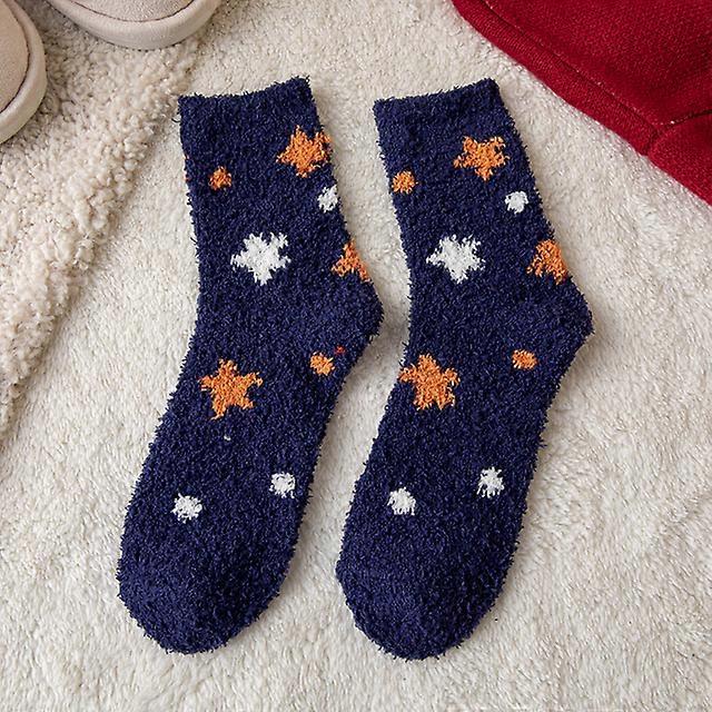 Vinter Varma Fluffiga Strumpor Elastisk Korall Fleece Golv Tofflor Dam' s Strumpor Stjärnor Tryck Tjock Plysch Hem Sova Socka Julklapp-Vit, 1 par