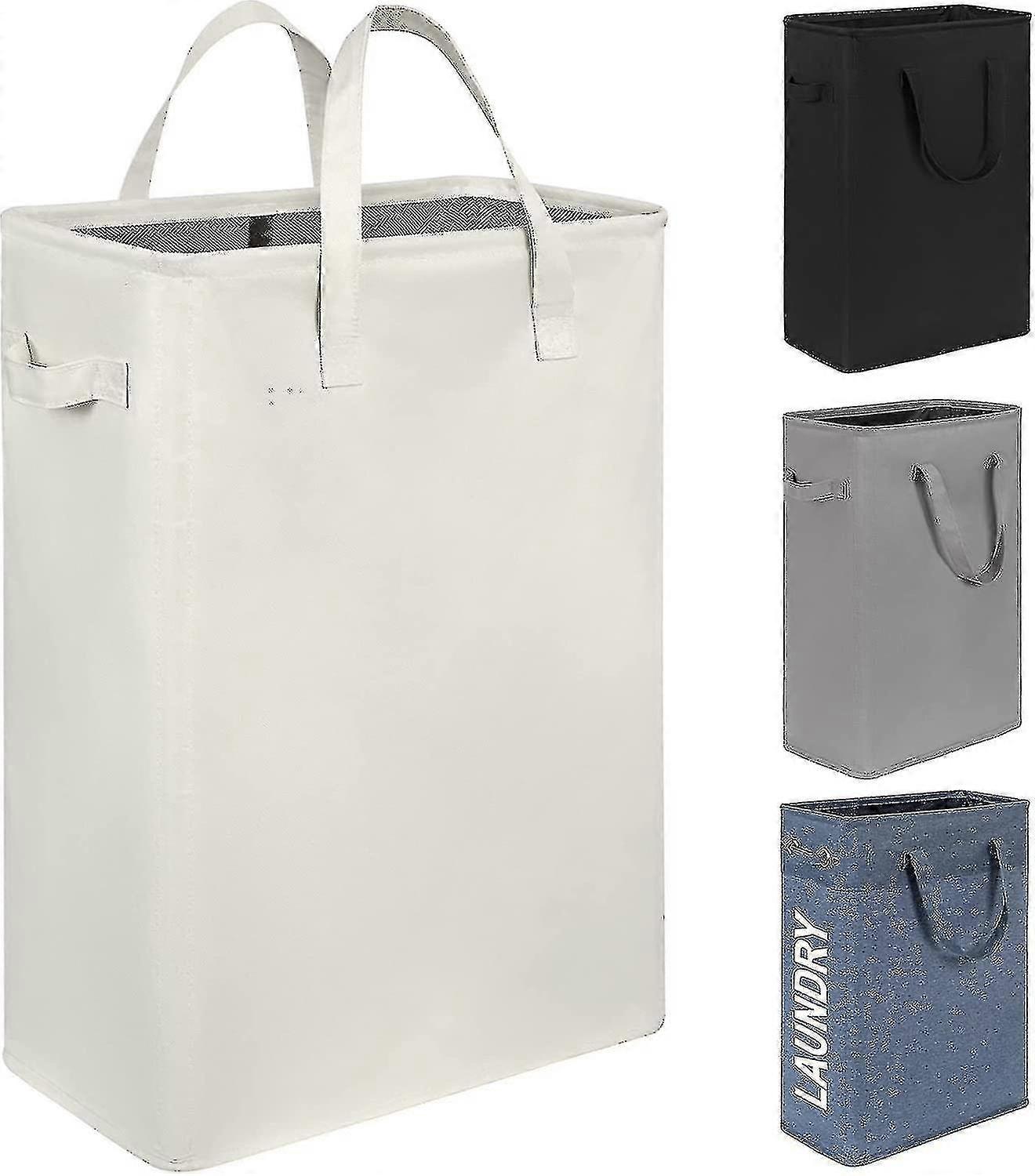 Slim Laundry Hamper - Portable Narrow Hamper With Foldable Handle (beige, 55cm)