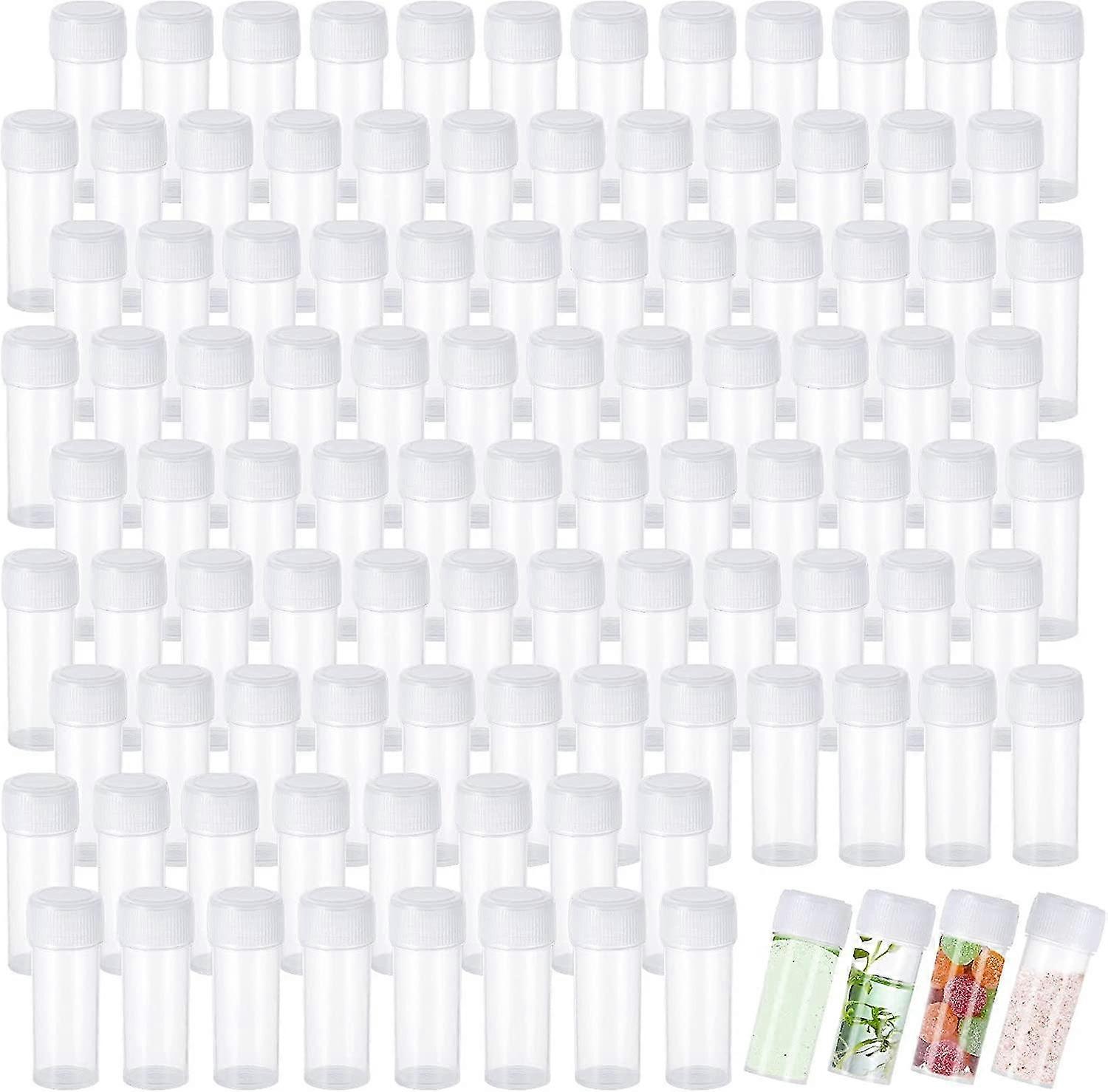 100 Pieces 5ml Plastic Sample Bottles Small Vial Storage Test Tube Storage Translucent Perfume Sample Bottles Container With Lids For Liquid Powder Ca