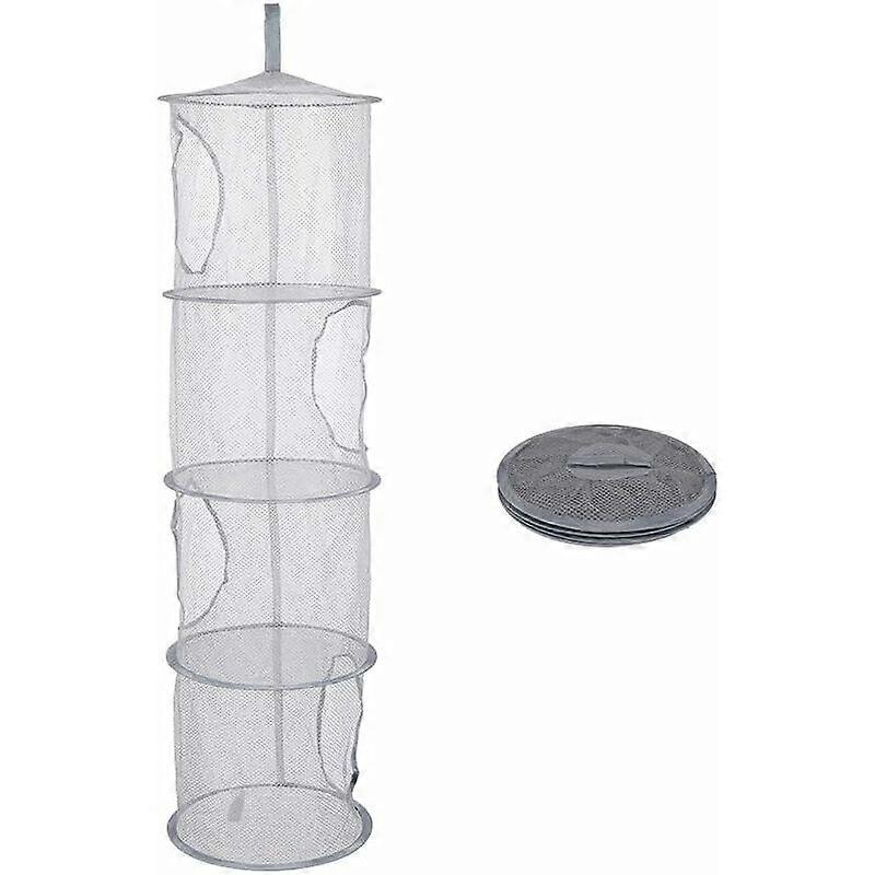 Portable Multifunctional Foldable Hanging Storage Net with 4 Compartments(Gray)